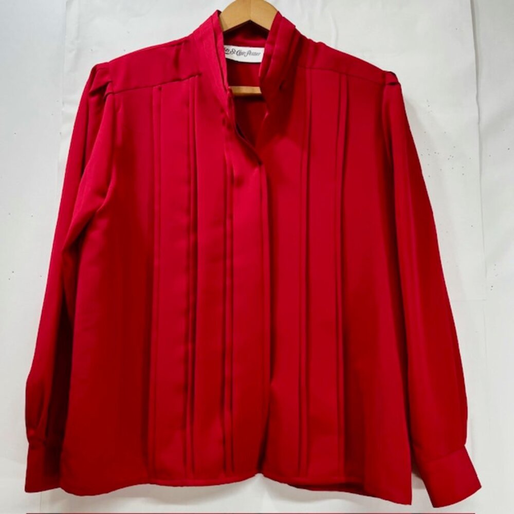 Vintage Yves St. Clair Blouse in red , pleated button up work/casual (B29)